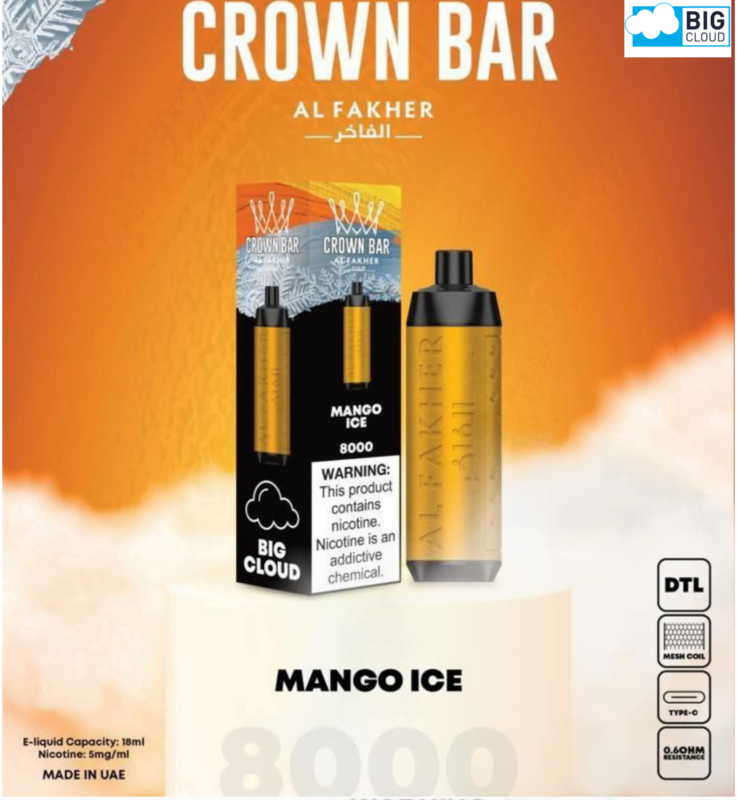 Al Fakher Mango Ice Crown Bar 8000 Puffs Disposable Vape (DTL)